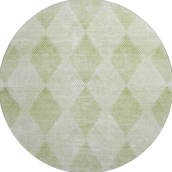 HomeRoots 8' Mint Green & Ivory Geometric Washable Round Rug - Stylish, Durable, UV-Protected for Active Homes 648211