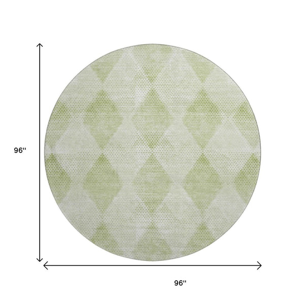 HomeRoots 8' Mint Green & Ivory Geometric Washable Round Rug - Stylish, Durable, UV-Protected for Active Homes 648211