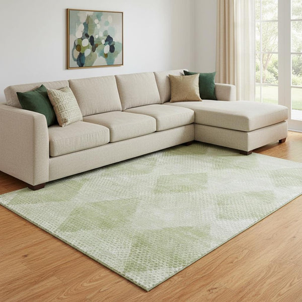 HomeRoots 8' X 10' Mint Green & Ivory Geometric Area Rug - Washable, UV Protected, Perfect for Kids & Pets! 648212