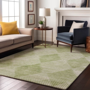 HomeRoots 8' X 10' Mint Green & Ivory Geometric Area Rug - Washable, UV Protected, Perfect for Kids & Pets! 648212