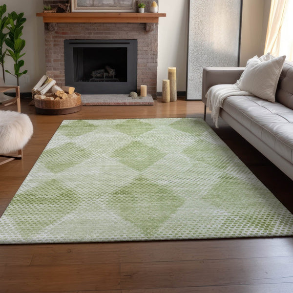 HomeRoots 8' X 10' Mint Green & Ivory Geometric Area Rug - Washable, UV Protected, Perfect for Kids & Pets! 648212