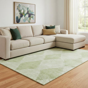 HomeRoots 9' X 12' Mint Green Geometric Area Rug - Durable, Washable, UV Protected for High-Traffic Spaces 648213