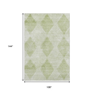 HomeRoots 9' X 12' Mint Green Geometric Area Rug - Durable, Washable, UV Protected for High-Traffic Spaces 648213