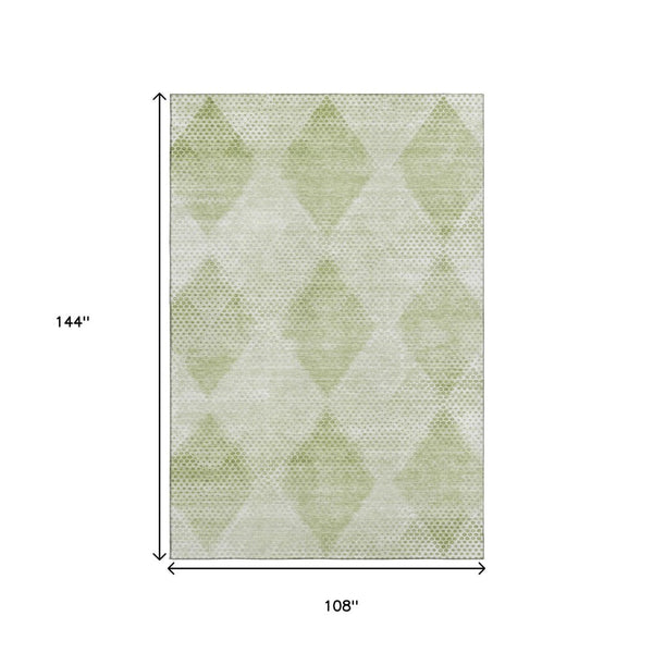 HomeRoots 9' X 12' Mint Green Geometric Area Rug - Durable, Washable, UV Protected for High-Traffic Spaces 648213