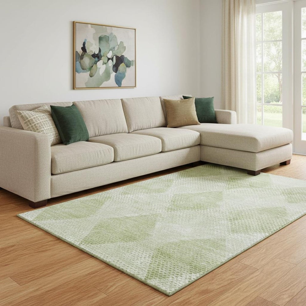 HomeRoots 10' X 14' Mint Green & Ivory Washable Area Rug - UV Protected, Stain Resistant for Busy Homes 648214