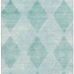 HomeRoots 5' X 8' Stylish Teal & Ivory Geometric Washable Area Rug with UV Protection for Modern Homes 648216