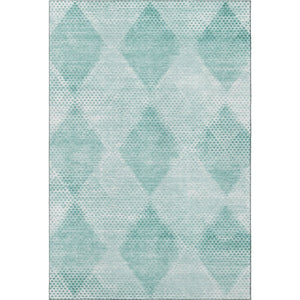 HomeRoots 5' X 8' Stylish Teal & Ivory Geometric Washable Area Rug with UV Protection for Modern Homes 648216