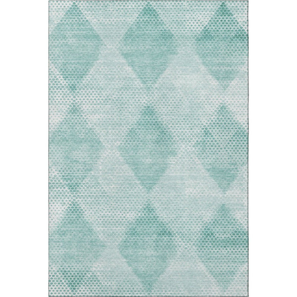 HomeRoots 5' X 8' Stylish Teal & Ivory Geometric Washable Area Rug with UV Protection for Modern Homes 648216