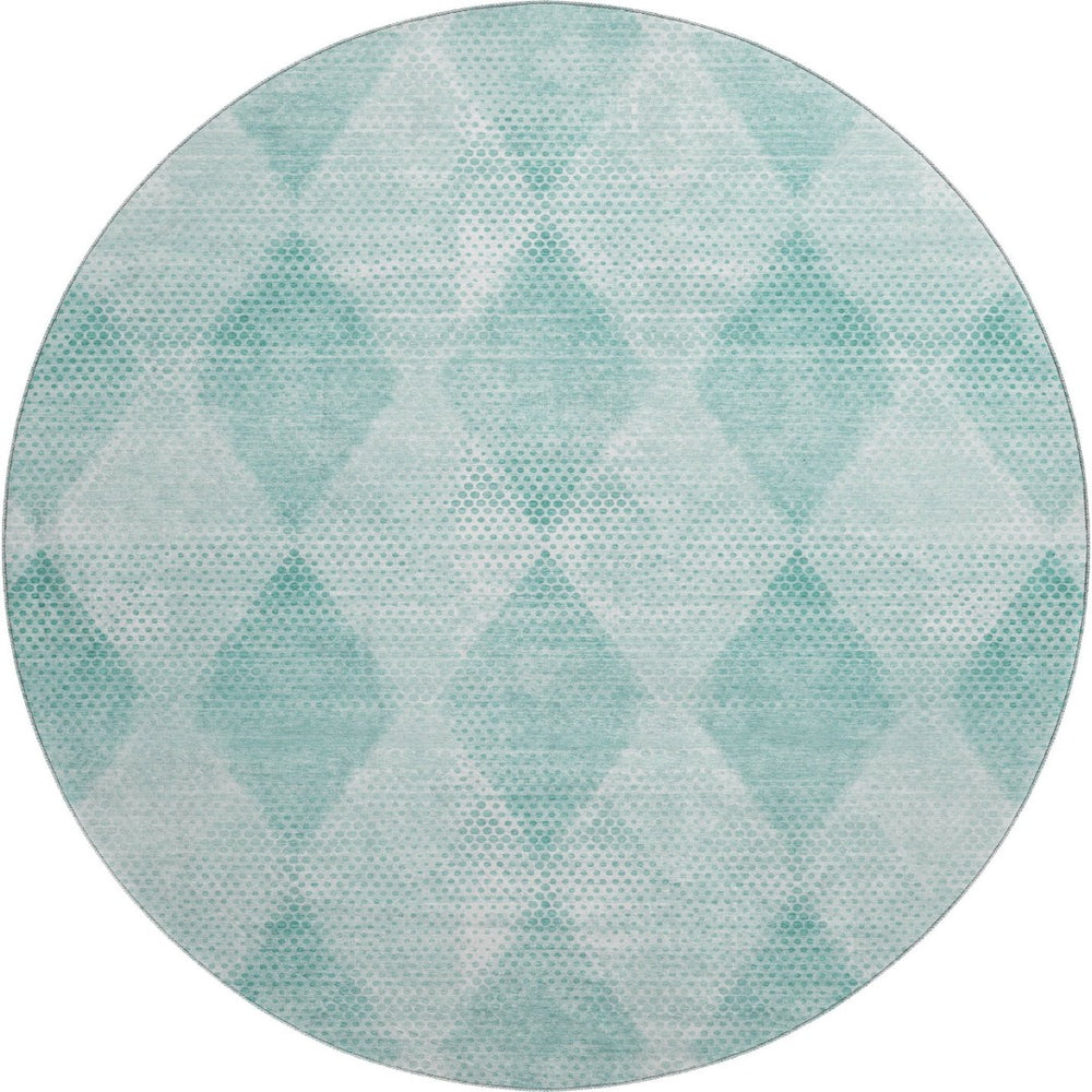 HomeRoots 8' Teal and Ivory Geometric Round Rug - Washable, UV-Protected, Stylish for Indoor & Outdoor Spaces 648217