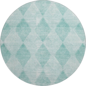 HomeRoots 8' Teal and Ivory Geometric Round Rug - Washable, UV-Protected, Stylish for Indoor & Outdoor Spaces 648217