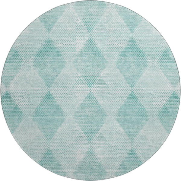 HomeRoots 8' Teal and Ivory Geometric Round Rug - Washable, UV-Protected, Stylish for Indoor & Outdoor Spaces 648217