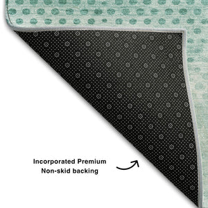 HomeRoots 8' Teal and Ivory Geometric Round Rug - Washable, UV-Protected, Stylish for Indoor & Outdoor Spaces 648217