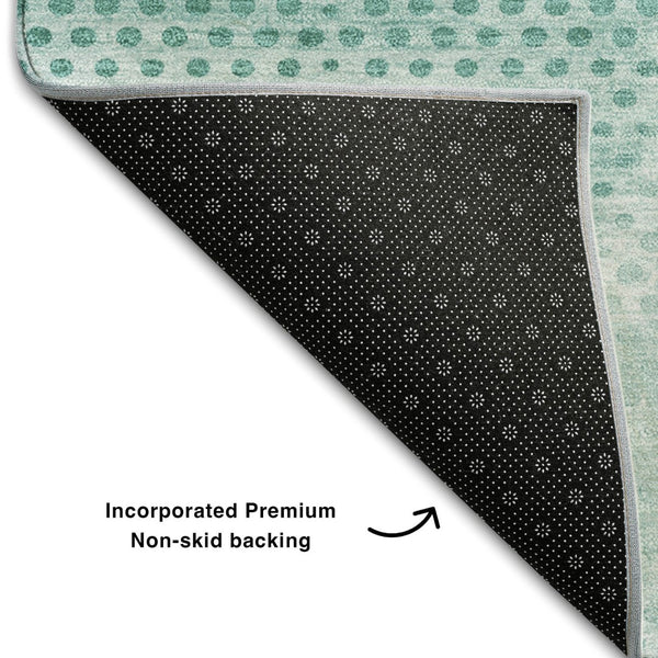 HomeRoots 8' Teal and Ivory Geometric Round Rug - Washable, UV-Protected, Stylish for Indoor & Outdoor Spaces 648217