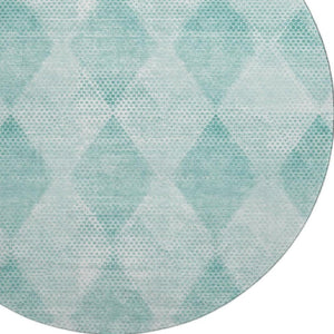 HomeRoots 8' Teal and Ivory Geometric Round Rug - Washable, UV-Protected, Stylish for Indoor & Outdoor Spaces 648217