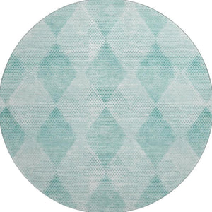 HomeRoots 8' Teal and Ivory Geometric Round Rug - Washable, UV-Protected, Stylish for Indoor & Outdoor Spaces 648217
