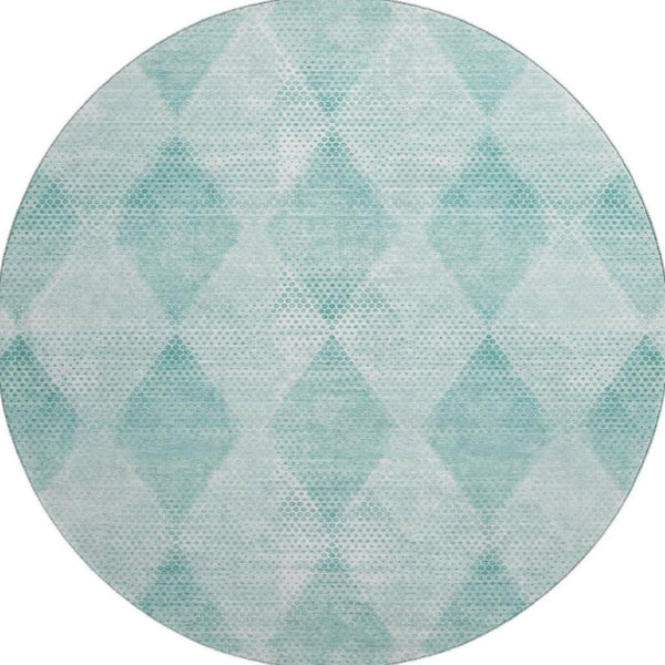 HomeRoots 8' Teal and Ivory Geometric Round Rug - Washable, UV-Protected, Stylish for Indoor & Outdoor Spaces 648217