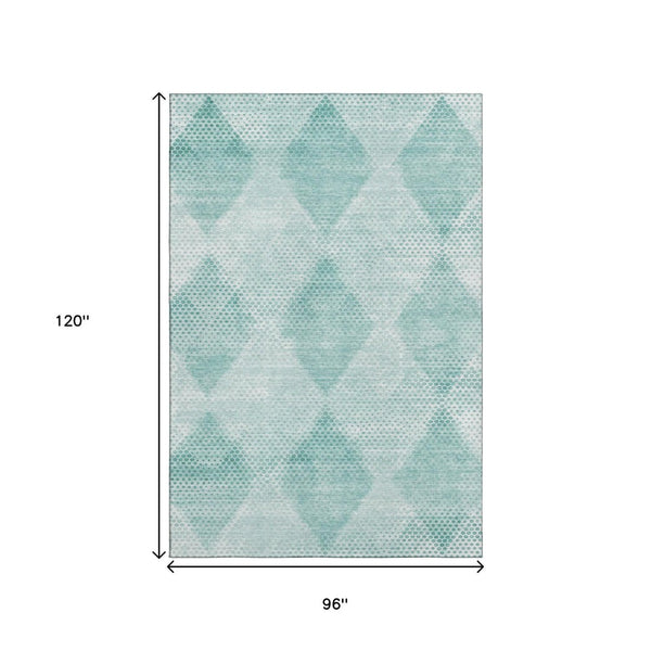 HomeRoots 8' X 10' Modern Teal and Ivory Geometric Area Rug - Washable, Stain-Resistant, UV Protected Design 648218
