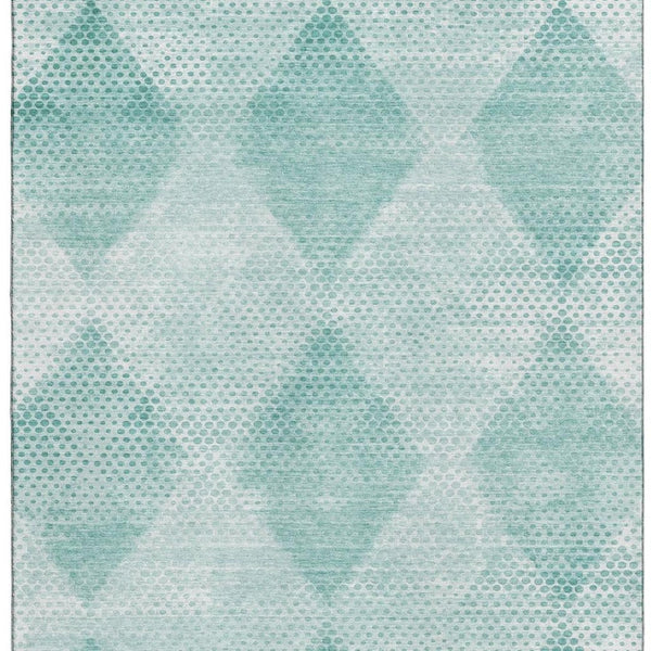 HomeRoots 8' X 10' Modern Teal and Ivory Geometric Area Rug - Washable, Stain-Resistant, UV Protected Design 648218