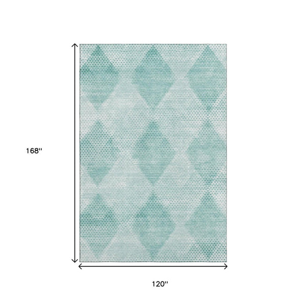 HomeRoots 10' X 14' Teal and Ivory Geometric Area Rug - Stylish, Washable, UV-Protected, Perfect for High-Traffic Spaces 648220