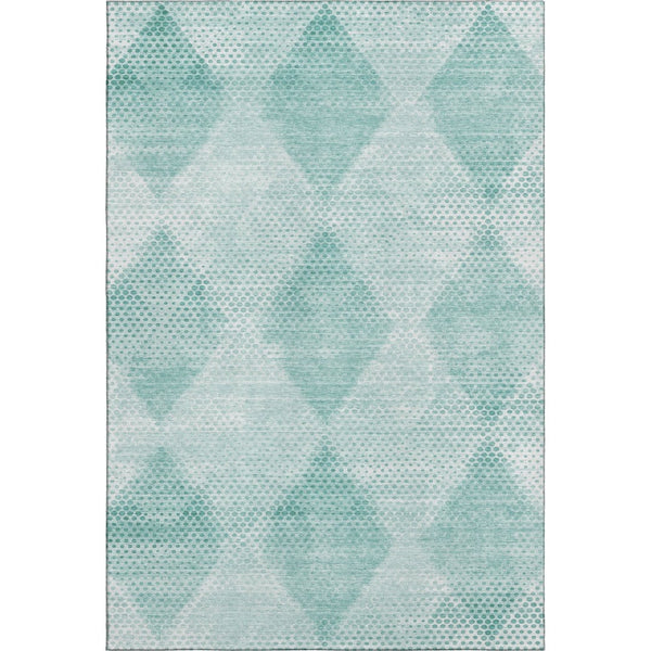 HomeRoots 10' X 14' Teal and Ivory Geometric Area Rug - Stylish, Washable, UV-Protected, Perfect for High-Traffic Spaces 648220