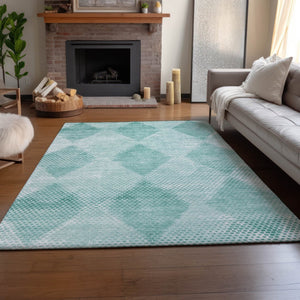 HomeRoots 10' X 14' Teal and Ivory Geometric Area Rug - Stylish, Washable, UV-Protected, Perfect for High-Traffic Spaces 648220