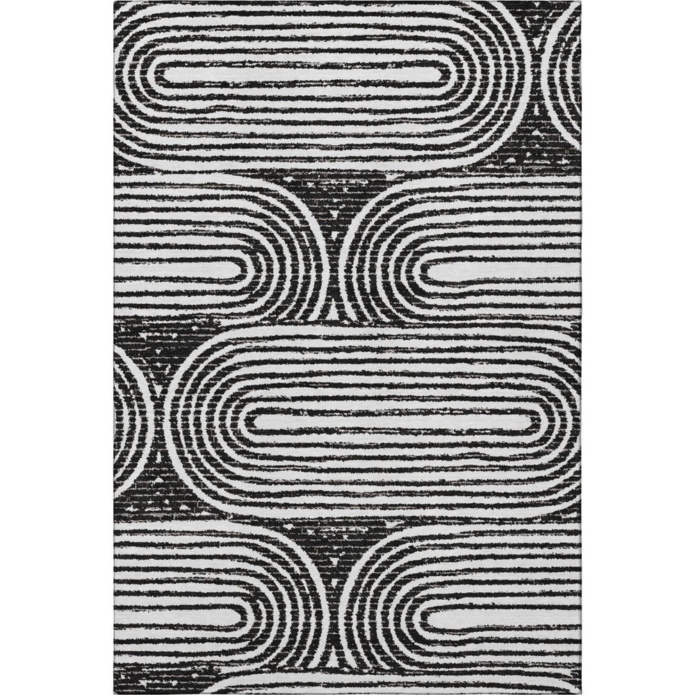 HomeRoots 5' X 8' Stylish Black And Ivory Geometric Area Rug - Washable, UV-Protected, Ideal For Homes 648222