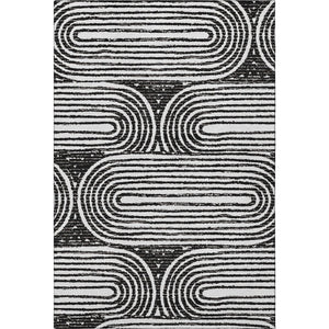 HomeRoots 5' X 8' Stylish Black And Ivory Geometric Area Rug - Washable, UV-Protected, Ideal For Homes 648222