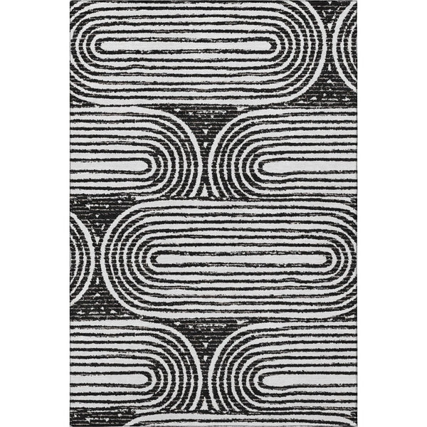 HomeRoots 5' X 8' Stylish Black And Ivory Geometric Area Rug - Washable, UV-Protected, Ideal For Homes 648222