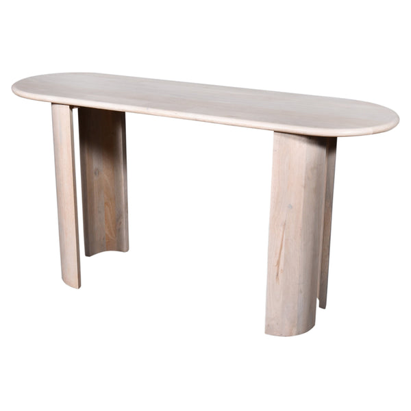 English Elm Living Oval Mango Wood Console Table 58"L x18"W x30"H — White Oak Finish, Durable Elegant Entryway Piece B2741S00233