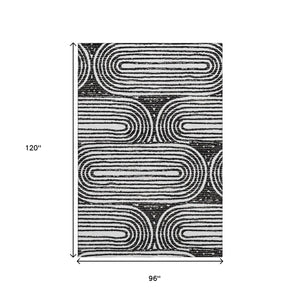 HomeRoots 8' X 10' Black And Ivory Geometric Washable Area Rug - Durable, Stylish, UV-Protected for Any Space 648224