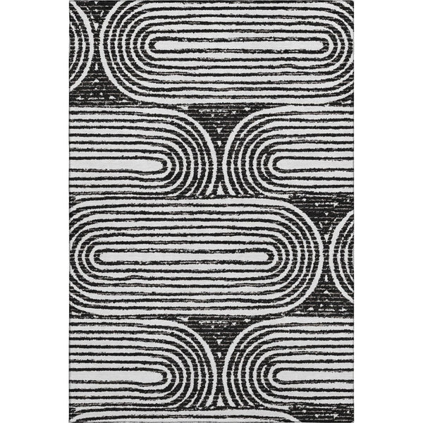 HomeRoots 8' X 10' Black And Ivory Geometric Washable Area Rug - Durable, Stylish, UV-Protected for Any Space 648224