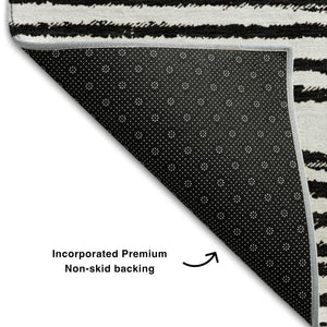 HomeRoots 8' X 10' Black And Ivory Geometric Washable Area Rug - Durable, Stylish, UV-Protected for Any Space 648224