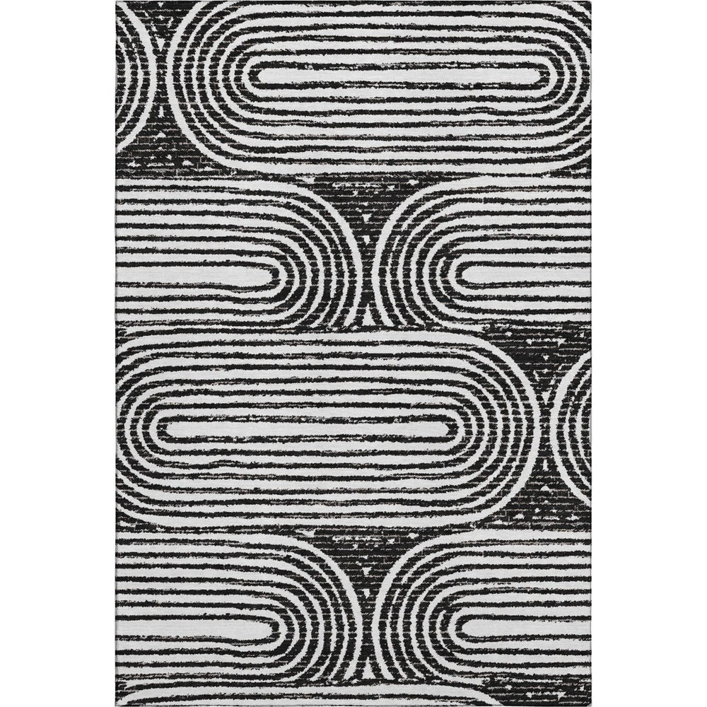 HomeRoots 9' X 12' Black And Ivory Geometric Washable Area Rug - Durable, UV-Protected, Modern Style Accent Piece 648225