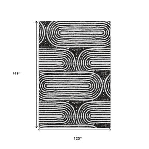 HomeRoots 10' X 14' Black and Ivory Geometric Area Rug - Stylish, Washable, UV-Protected, Pet-Friendly Design 648226