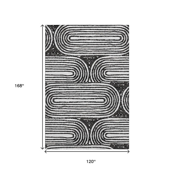 HomeRoots 10' X 14' Black and Ivory Geometric Area Rug - Stylish, Washable, UV-Protected, Pet-Friendly Design 648226