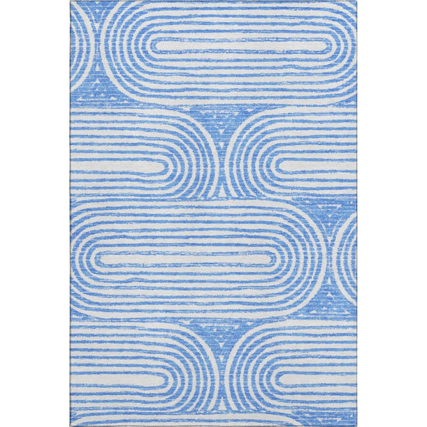 HomeRoots 5' X 8' Blue And Ivory Geometric Area Rug - Durable, Washable, UV Protected, Perfect for High-Traffic Spaces 648228