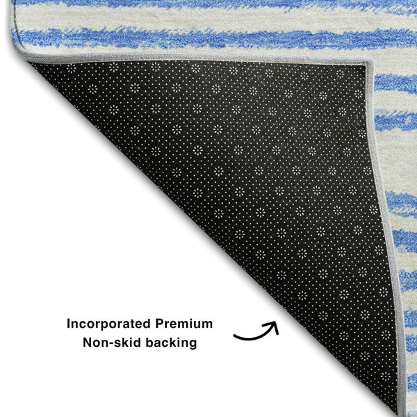HomeRoots 5' X 8' Blue And Ivory Geometric Area Rug - Durable, Washable, UV Protected, Perfect for High-Traffic Spaces 648228