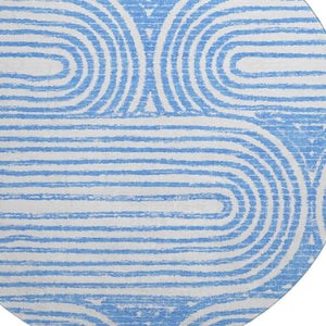 HomeRoots 8' Blue and Ivory Geometric Round Rug - Washable, UV-Protected, Durable for High-Traffic Areas 648229
