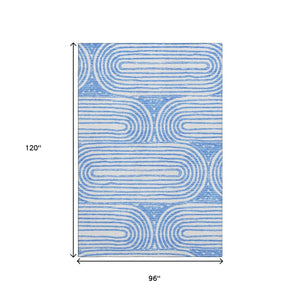HomeRoots 8' X 10' Blue and Ivory Geometric Washable Area Rug – UV Protected, Stain Resistant, Durable Design 648230