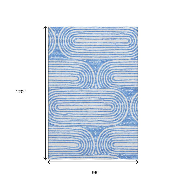 HomeRoots 8' X 10' Blue and Ivory Geometric Washable Area Rug – UV Protected, Stain Resistant, Durable Design 648230