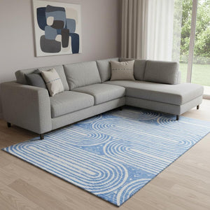 HomeRoots 8' X 10' Blue and Ivory Geometric Washable Area Rug – UV Protected, Stain Resistant, Durable Design 648230