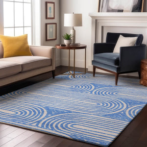 HomeRoots 8' X 10' Blue and Ivory Geometric Washable Area Rug – UV Protected, Stain Resistant, Durable Design 648230
