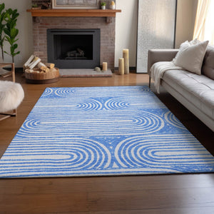 HomeRoots 8' X 10' Blue and Ivory Geometric Washable Area Rug – UV Protected, Stain Resistant, Durable Design 648230