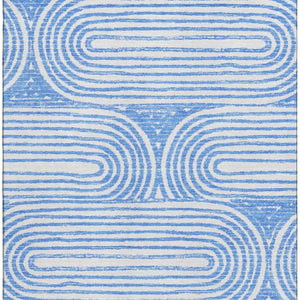 HomeRoots 8' X 10' Blue and Ivory Geometric Washable Area Rug – UV Protected, Stain Resistant, Durable Design 648230