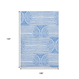 HomeRoots 9' X 12' Blue and Ivory Geometric Washable Area Rug – Stylish, Durable, UV-Protected for Busy Homes 648231