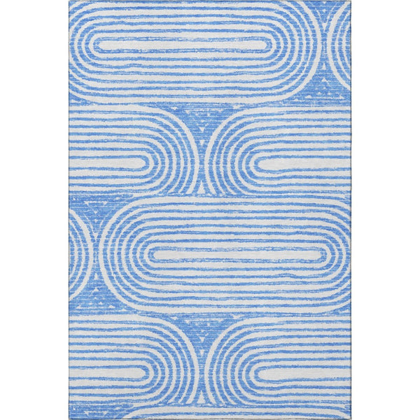 HomeRoots 9' X 12' Blue and Ivory Geometric Washable Area Rug – Stylish, Durable, UV-Protected for Busy Homes 648231