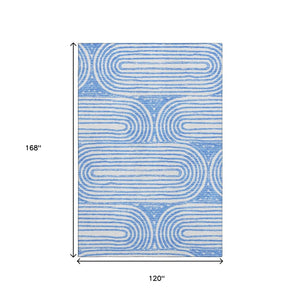 HomeRoots 10' Blue and Ivory Geometric Washable Area Rug - Durable, UV-Protected, Ideal for High-Traffic Spaces 648232