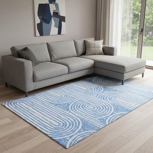 HomeRoots 10' Blue and Ivory Geometric Washable Area Rug - Durable, UV-Protected, Ideal for High-Traffic Spaces 648232