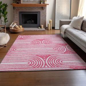 HomeRoots 5' X 8' Blush and Ivory Geometric Area Rug - Stylish, Washable, UV-Protected, Kid & Pet Friendly! 648234