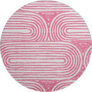 HomeRoots 8' Blush and Ivory Geometric Round Rug - Stylish, Washable, UV-Protected for Modern Homes and Patios 648235